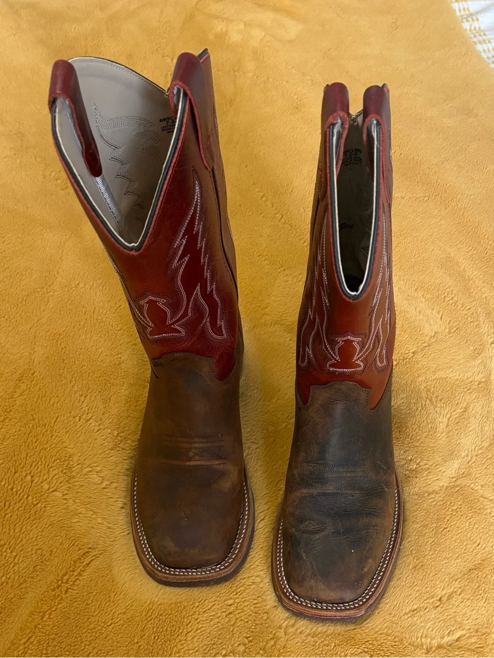Kids Two-Tone Brown & Red Western Work Boots